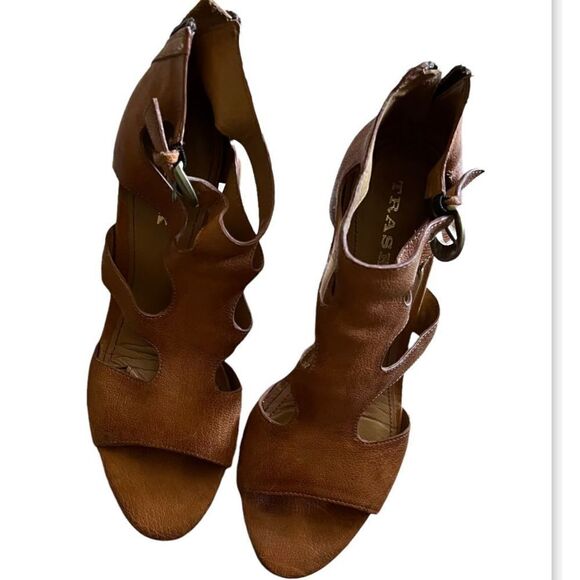 Trask hats leather wedge tan brown open toe - Picture 2 of 5